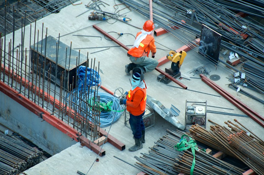 Construction workers at a building site